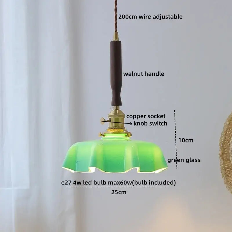 Delicate pink glass pendant light with walnut handle and brass accents for modern decorbites led walnut copper settings