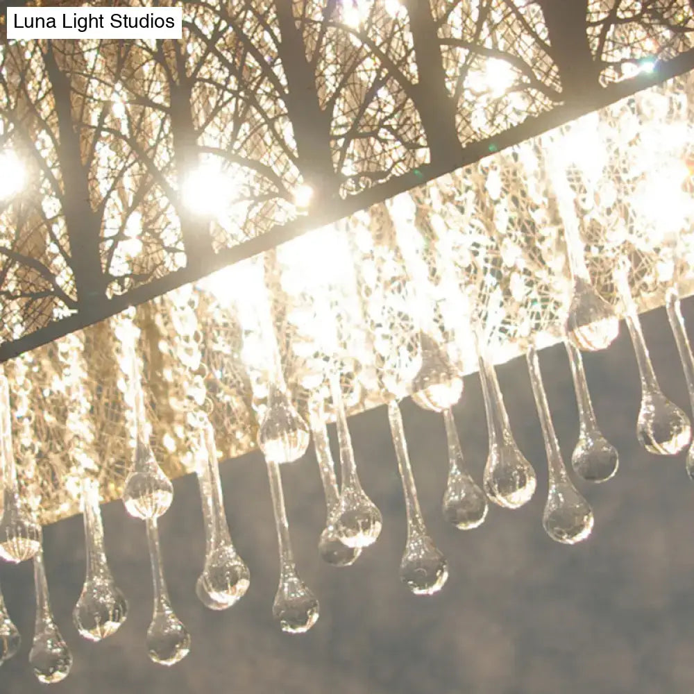 A modern forest pattern amber and white island light with waterdrop crystal and sparkling teardrop pendants 220v-240v 110v-120v