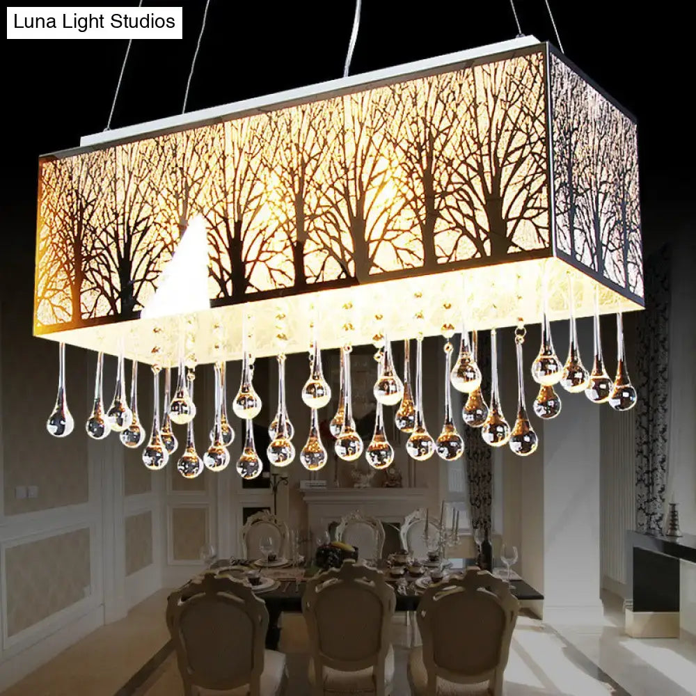 Rectangular modern forest pattern amber and white island light with waterdrop crystal and 220v-240v 110v-120v compatibility