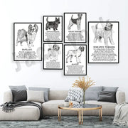 Set of six modern framed black and white terrier dog breed posters for bedroom wall decor by decorbites dog breed