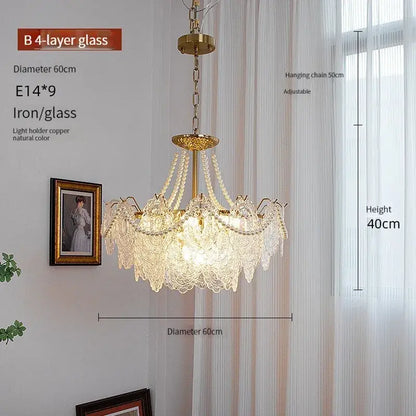 Modern french gold and clear glass led chandelier with brass-finished iron frame and intricate clear glass crystals