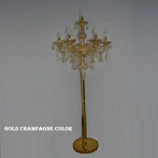 Modern french gold champagne crystal floor lamp with five candle-style lights for elegant living room decorbites crystal floor lamp