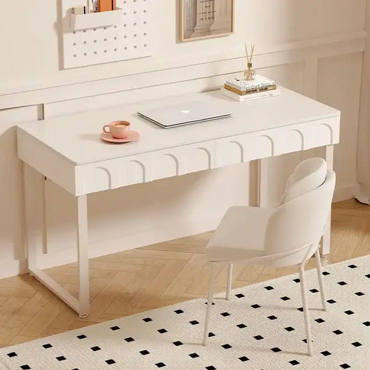White modern cream wind rock board desk with curved drawer accents and sleek metal legs for bedroom writing decorbites cream wind
