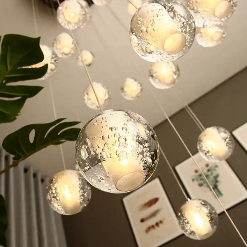 Modern frosted crystal ball chandelier pendant light with clear glass spheres and warm led decorbites crystal ball design