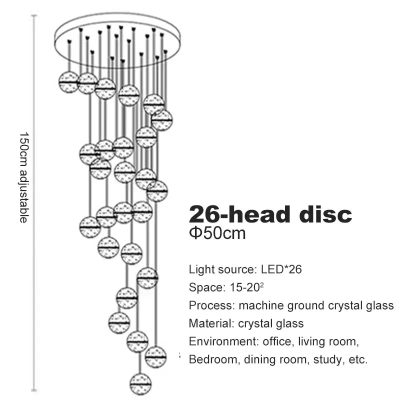 Modern frosted crystal ball chandelier pendant light with 26 led lights and adjustable height by decorbites crystal ball