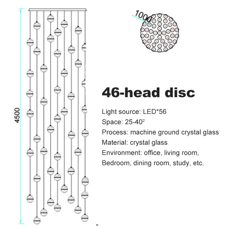 Modern frosted crystal ball chandelier pendant light with 46 machine-ground crystal glass bulbs and led lighting