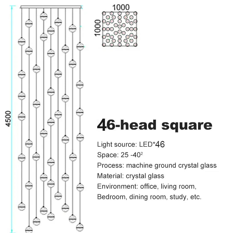 A 46-head machine-ground crystal glass pendant light with led lights modern frosted decorbites crystal ball chandelier