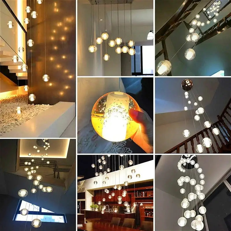 Modern frosted crystal ball chandelier pendant light with spherical glass frosted finish in cascading arrangement