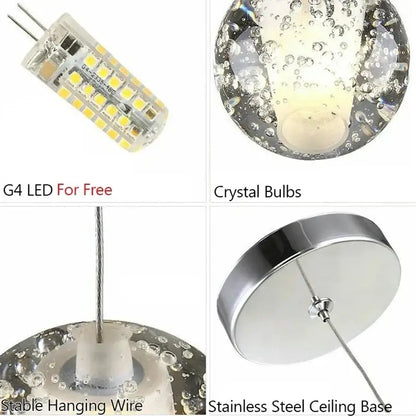 Modern frosted crystal ball chandelier pendant light with g4 led bulb stainless steel base and stable hanging wire