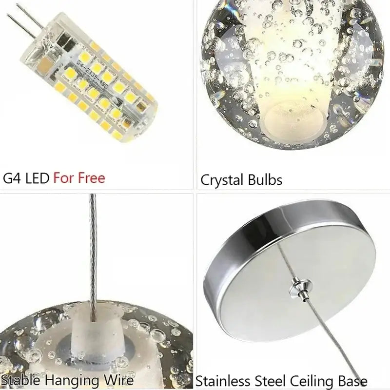 Modern frosted crystal ball chandelier pendant light with g4 led bulb stainless steel base and stable hanging wire