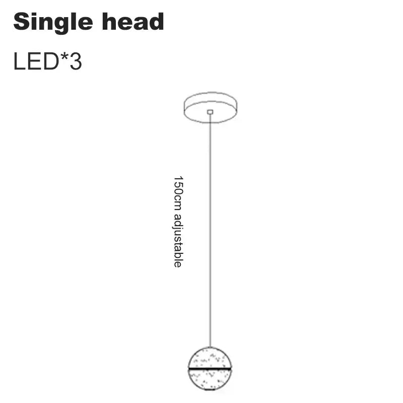 Single head pendant light with three led bulbs and 150cm adjustable cord for modern frosted decorbites crystal ball chandelier