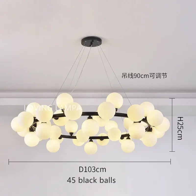 Modern black metal ball led chandelier with 45 frosted white glass ball bulbs for dining room decorbites glass ball pendant light