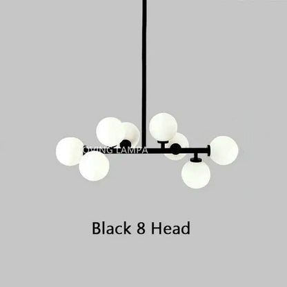 Black metal modern frosted glass ball led chandelier with eight globe lights for dining room decorbites glass ball lighting
