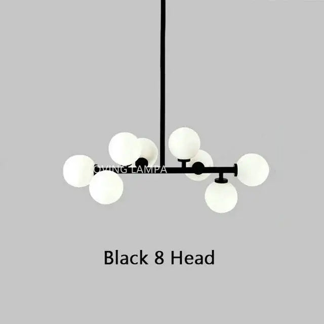 Black metal modern frosted glass ball led chandelier with eight globe lights for dining room decorbites glass ball lighting