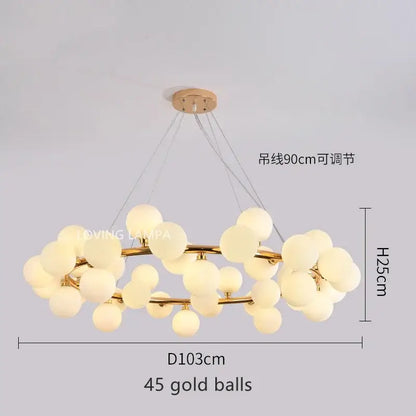 Modern frosted glass ball led chandelier in gold tone with 45 frosted glass globes for dining room decorbites glass ball