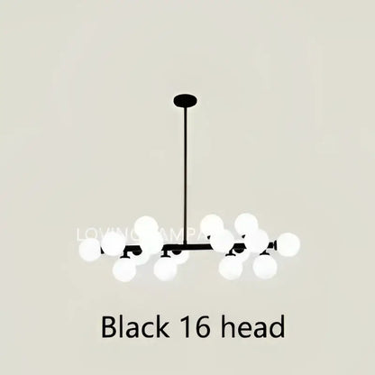 Black modern ball led chandelier with 16 white frosted glass balls in a linear design for dining room decorbites glass ball