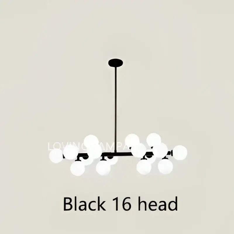 Black modern ball led chandelier with 16 white frosted glass balls in a linear design for dining room decorbites glass ball