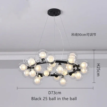Black modern frosted glass ball led chandelier with 25 clear glass globe bulbs for dining room decorbites glass ball design