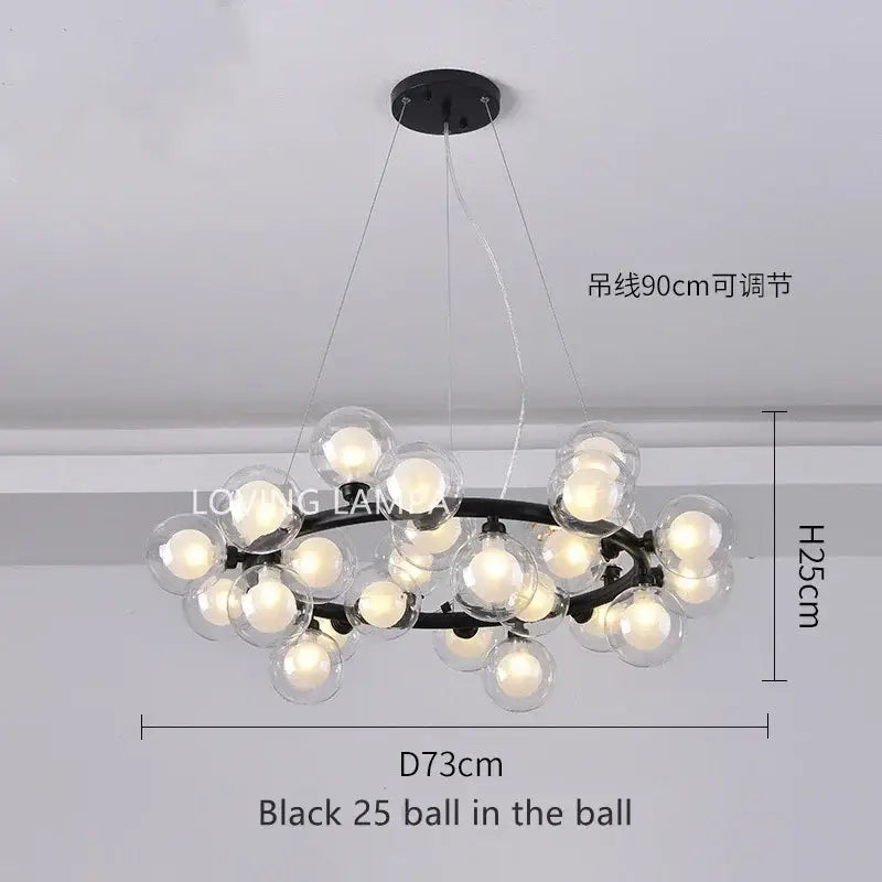 Black modern frosted glass ball led chandelier with 25 clear glass globe bulbs for dining room decorbites glass ball design