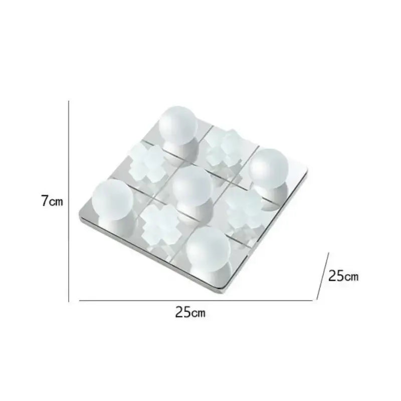 Silver-framed modern frosted glass geometric tic tac toe set with white spherical and flower-shaped pieces decorbites frosted glass