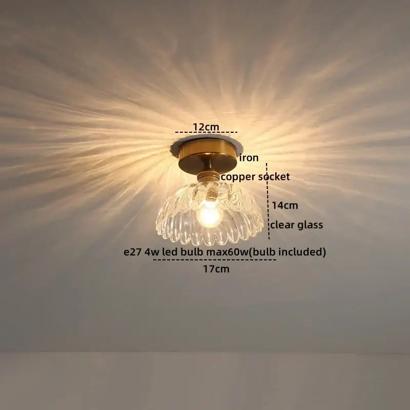 Modern frosted glass led ceiling light with clear glass pendant, brass iron base, and e27 4w led bulb for corridors