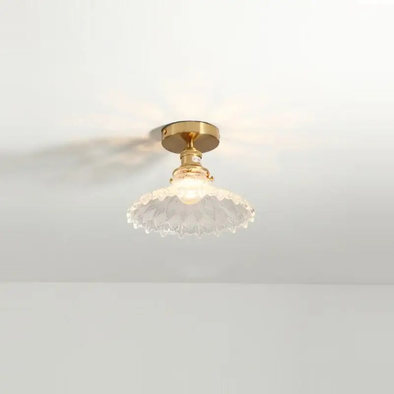 Modern frosted clear faceted glass led ceiling light with gold-toned metal fixture for corridor use