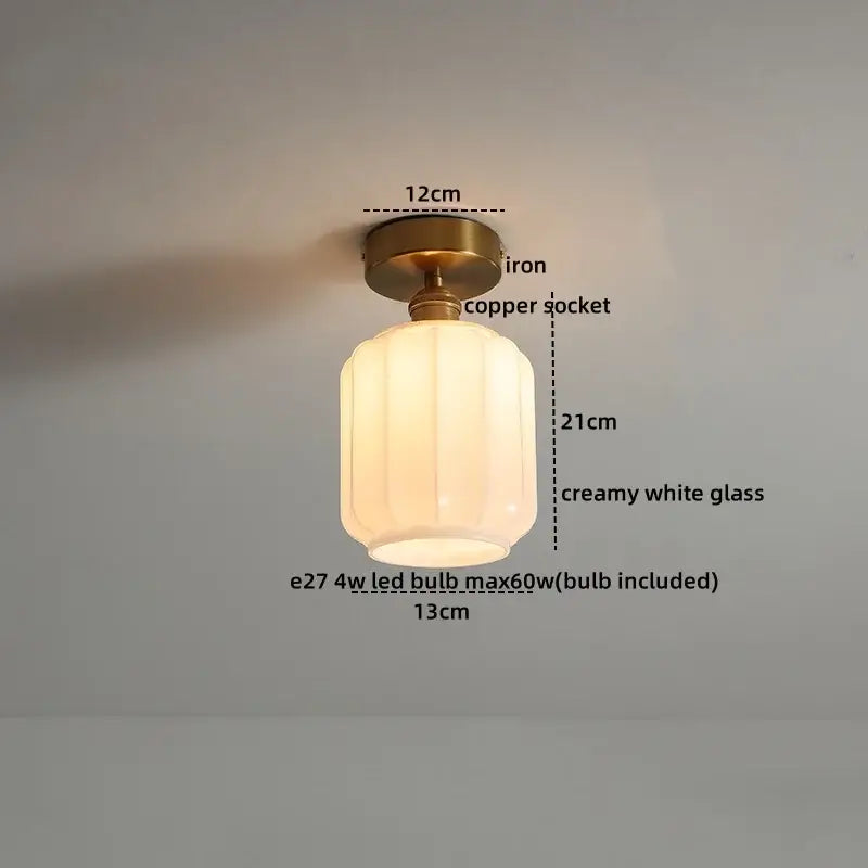 Creamy white frosted glass led ceiling light with brass iron copper socket and e27 led bulb for modern corridor use