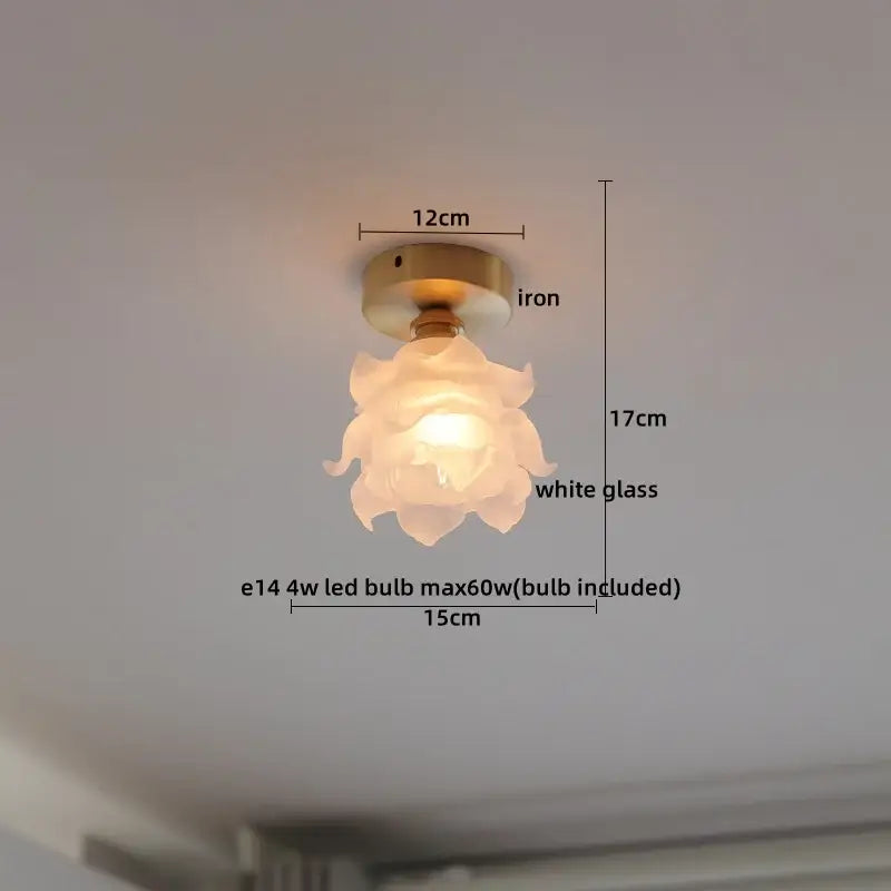 Modern frosted glass led ceiling light with a delicate white lotus-shaped glass design and brass iron base ceiling light