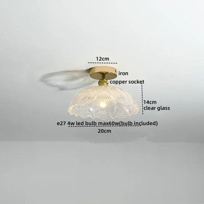 Modern frosted glass led ceiling light with a delicate clear scalloped glass pendant and brass-toned iron mounting hardware
