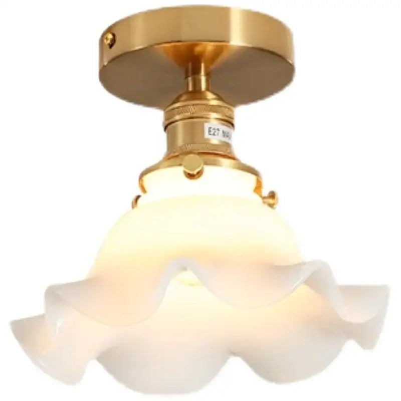 Modern frosted glass led ceiling light with gold finish and ruffled shade ideal for corridor ceiling light fixtures