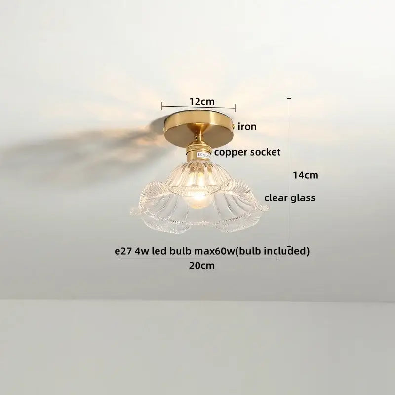 Vintage-style ceiling light with brass iron base, copper socket, clear glass shade for a modern frosted glass led ceiling light
