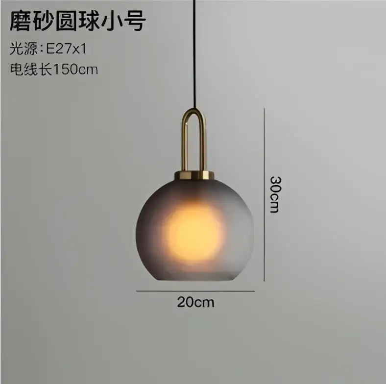 Modern frosted gray glass ball pendant light with brass fixture and e27 bulb socket for kitchen decorbites glass ball pendant