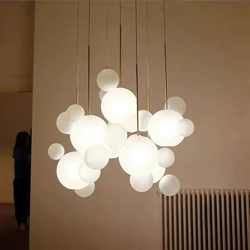 Modern frosted white bubble ball pendant light with frosted glass orbs and gold rods for kitchen island decorbites bubble ball pendant