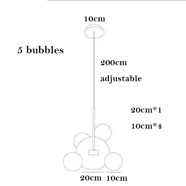 Adjustable 200cm modern frosted white decorbites bubble ball pendant light with five bulbs for kitchen island decor