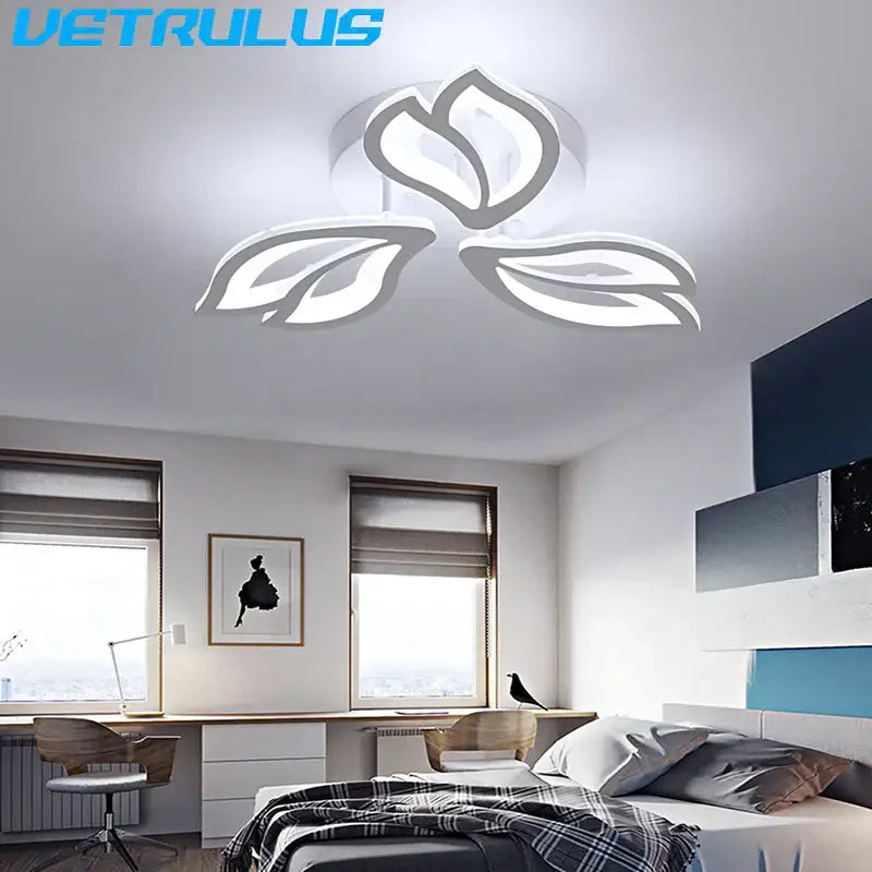 White modern geometric acrylic led ceiling light with three-leaf design for living room and bedroom decorbites geometric acrylic