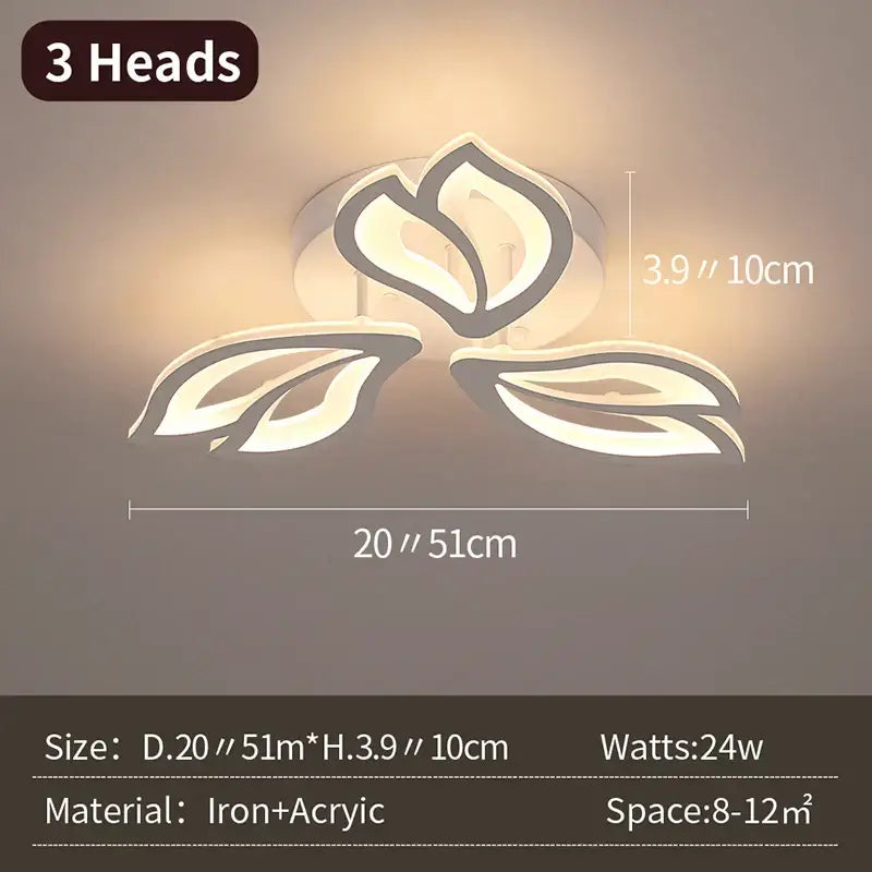 Modern geometric acrylic led ceiling light with three white and gray illuminated petal shapes for living room decorbites geometric acrylic