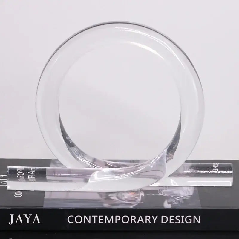 Modern geometric acrylic rope knot sculpture in clear acrylic with sleek minimalist design for home decor