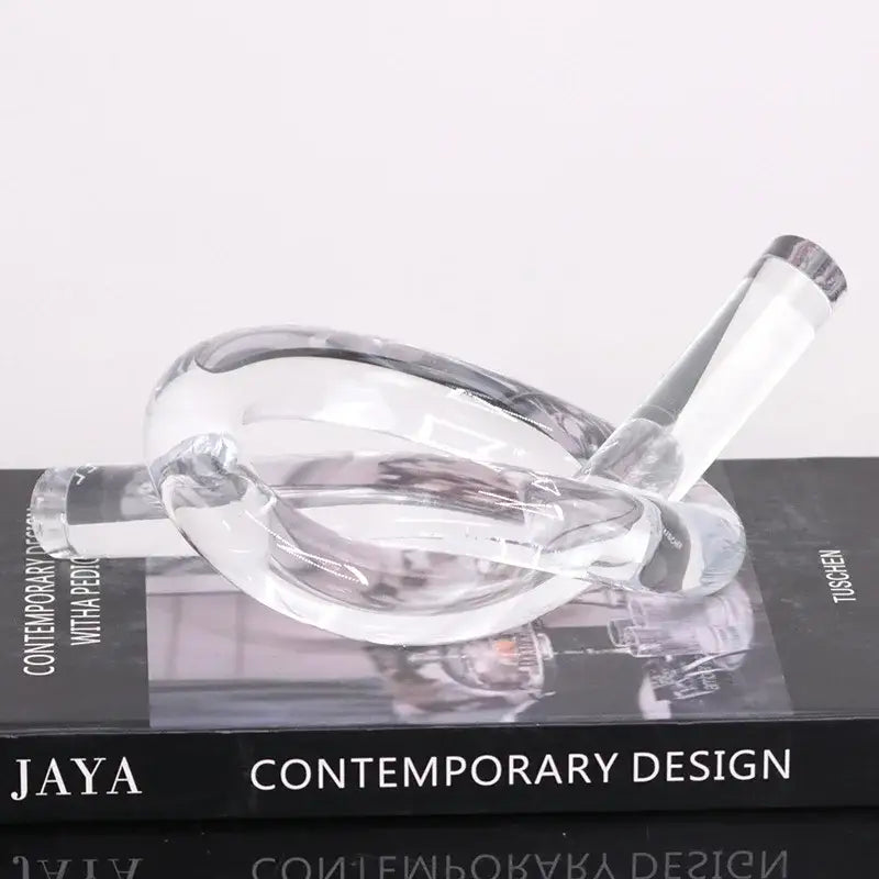 Clear glass modern geometric acrylic rope knot sculpture with sleek intertwined design for home decor living room