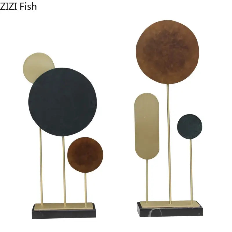 Modern geometric alloy marble base statue featuring abstract matte black gold and rust metal decor for home decor