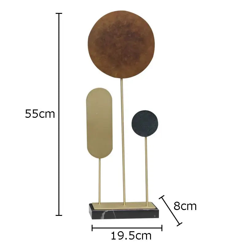 Modern geometric alloy marble base statue with rust, gold, and black metal shapes for elegant home decor by decorbites