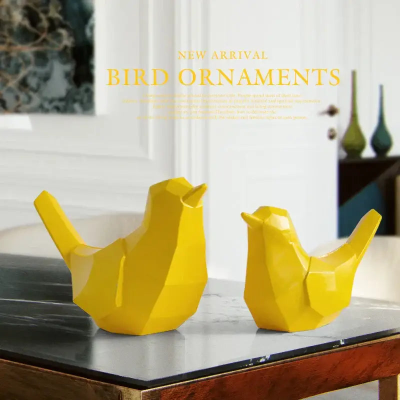 Vibrant yellow modern geometric decorbites couple birds resin figurines for living room decor with faceted design