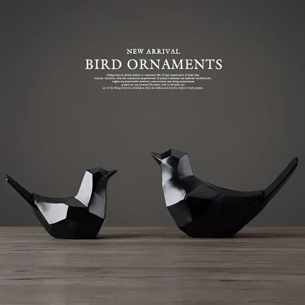 Modern geometric black couple birds resin figurines with faceted design for living room decorbites couple birds decor