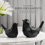 Modern geometric black couple birds resin figurines with faceted design for living room decor by decorbites couple birds