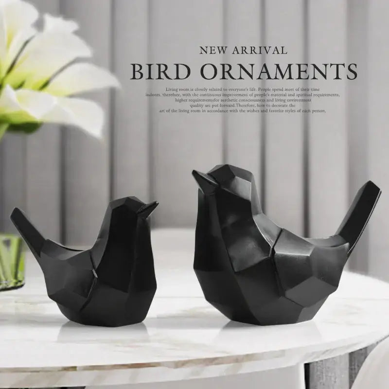 Modern geometric black couple birds resin figurines with faceted design for living room decor by decorbites couple birds