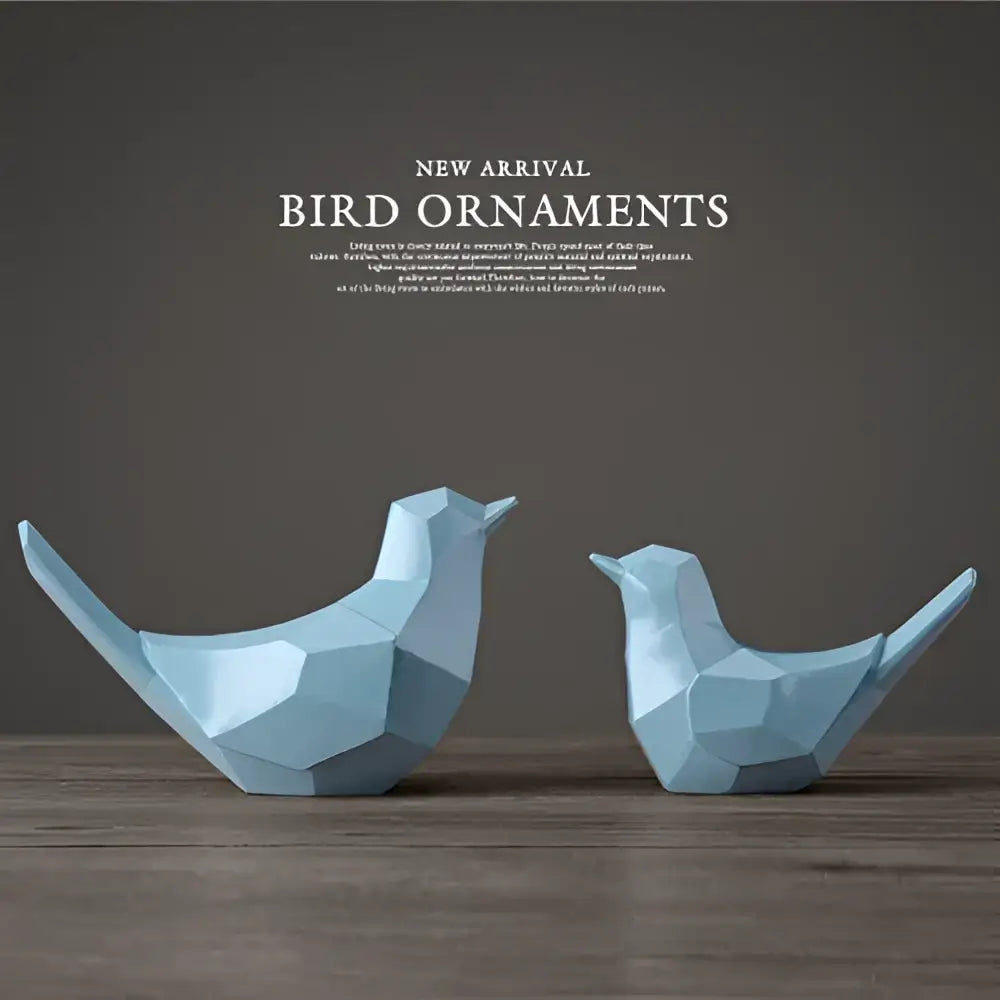 Two light blue modern geometric couple birds resin figurines for living room decor by decorbites couple birds