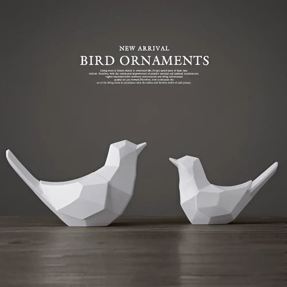 White geometric birds resin figurines with faceted surfaces modern decorbites couple birds for living room decor
