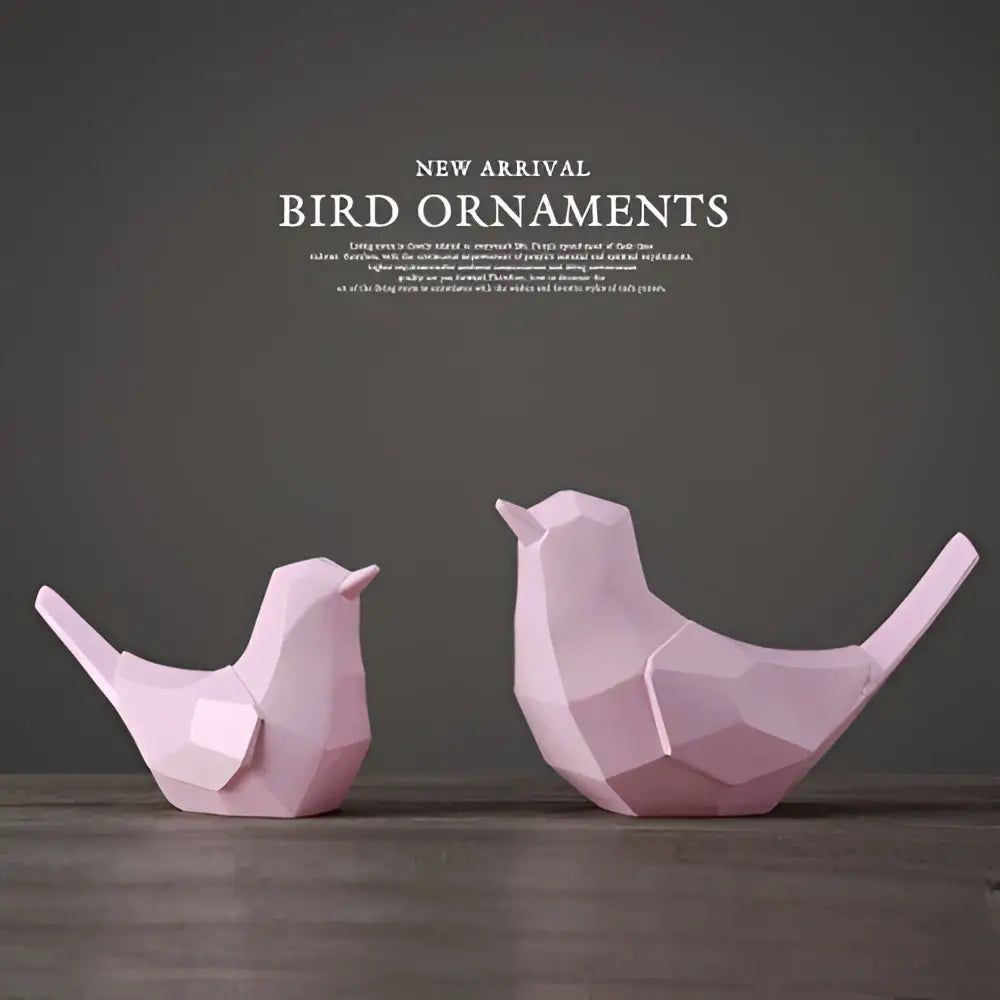 Pink geometric birds resin figurines with faceted surfaces modern decorbites couple birds for living room decor