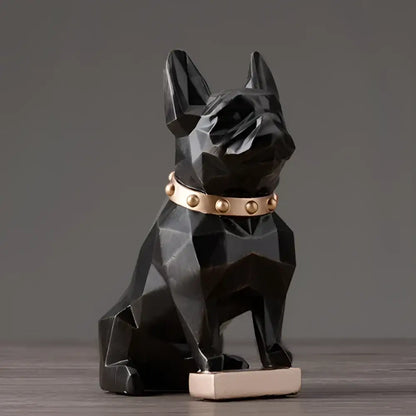 Modern geometric black decorbites dog statue with matte finish and gold studded collar for living room decor