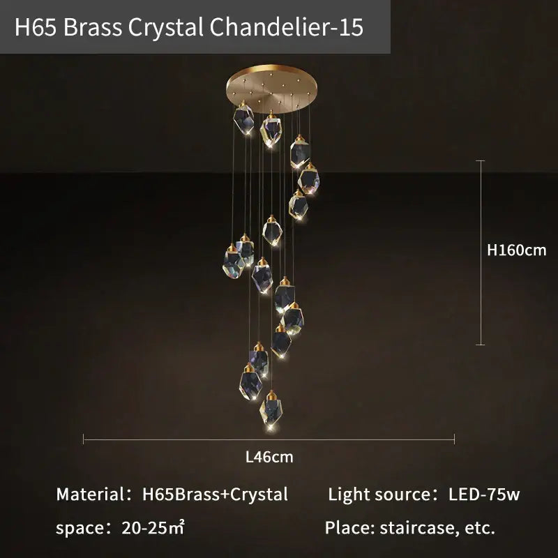 Modern geometric black and gold decorbites crystal diamond chandelier with faceted dark blue and clear crystals