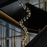 Modern geometric black and gold decorbites crystal diamond chandelier with faceted crystal pendants for stairwell lighting